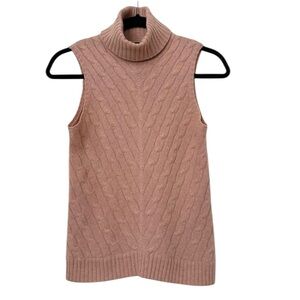 Ralph Lauren Black Label Cableknit Cashmere Turtleneck Sleeveless Sweater Womens